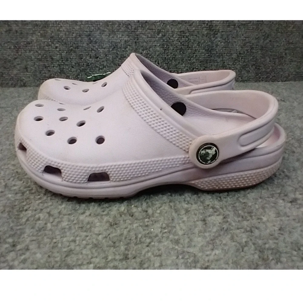 Crocs Classic Clog Kids Size J4 Pink Lavender Spartan Helmet Charm